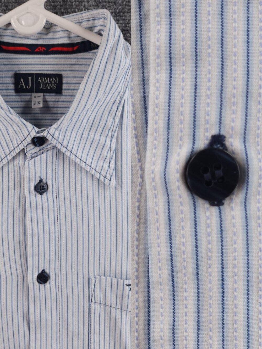 Armani Blue Striped Point Medium Shirt Long Sleeve Button Up Luxury Pocket Men
